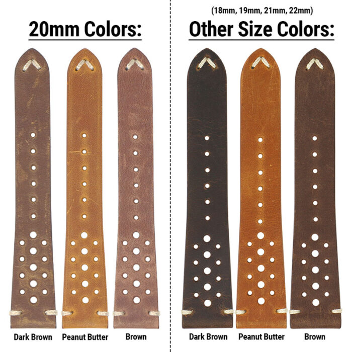 Ra10 All Colors Compared DASSARI Distressed Perforated Leather Watch Band Strap 20mm