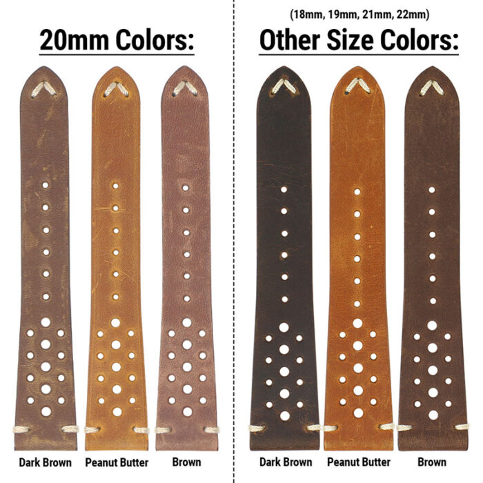 Ra10 All Colors Compared DASSARI Distressed Perforated Leather Watch Band Strap 20mm