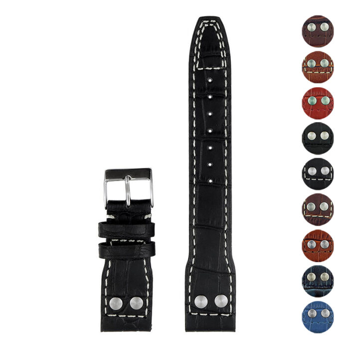Gallery DASSARI Aviator iw1 Crocodile Embossed Leather Watch Band Strap with Rivets
