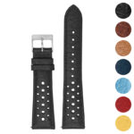 ra6.1 Gallery Black DASSARI Perforated Leather Rally Watch Band Strap 18mm 19mm 20mm 21mm 22mm 1