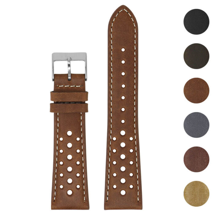 ra9.3 Gallery Tan DASSARI Distressed Perforated Racing Watch Band Strap 18mm 19mm 20mm 21mm 22mm 1